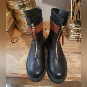 FRAME all leather front zip boot woth brass colored hardware NEVER WORN